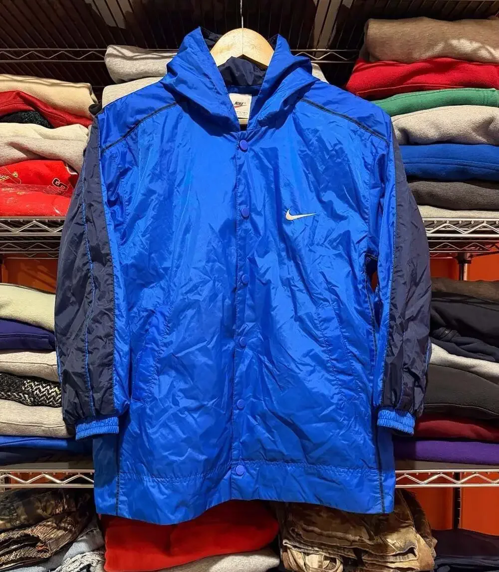 Vintage 90s Nike Blue Lightweight Hooded Windbreaker Jacket Size M